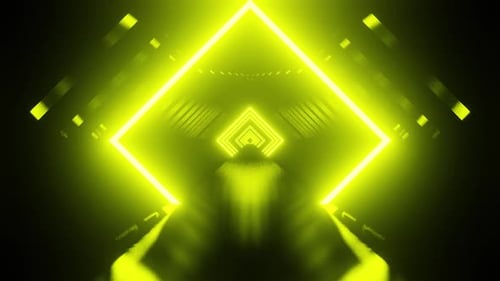 Yellow Blinking Tunnel With Neon Lights Background Vj Loop HD