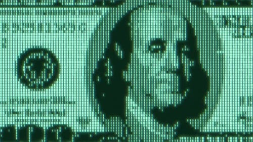 Green Digital 100 Dollar Bill Abstract Background with Binary Code Business and CBDC Finance Concept
