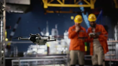 Engineers Technicians Using Drone for Remote Operations and Aerial Mapping