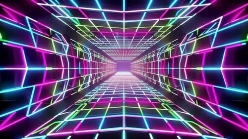 Retro Neon Grid Tunnel Animation Synthwave Loop