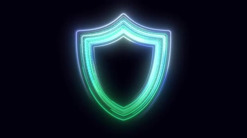 Animated Futuristic Shield Icon with Glowing Particles