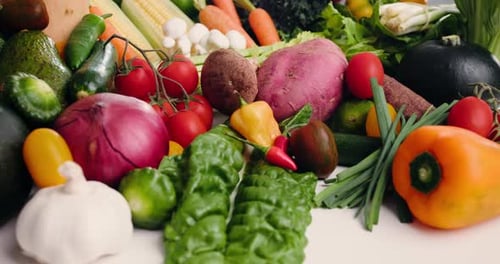 Fresh Vegetables and Produce Placed on Kitchen Counter