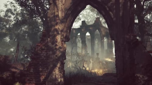 Decaying Monastery in Forest