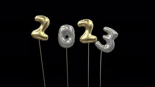 Animated New Year 2024 Gold and Silver Balloon Numbers