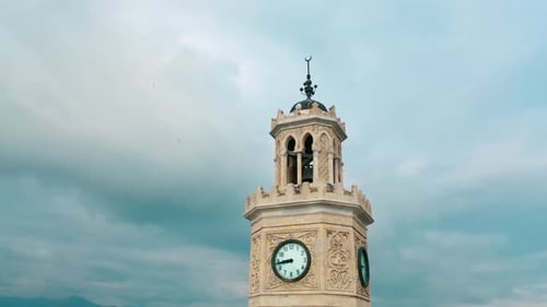 Izmir clock tower - 4k drone shot of the historical clock tower, the symbol of Izmir
