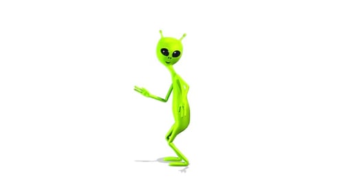 Dancing Green Alien on White Background