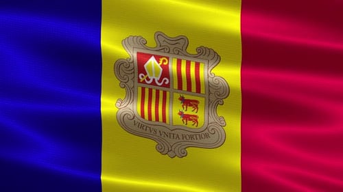 Andorra Flag Waving with National Coat of Arms Animation