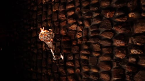 Animated Stone Wall with Burning Torches Background