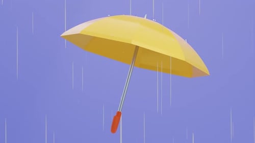 Yellow Umbrella Opening and Closing in Rain Animation