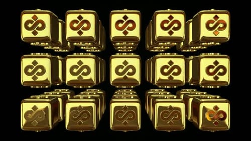 Luxury Background with Rotating Gold Cubes, Exclusive, Reflection, Figures, 3D Render