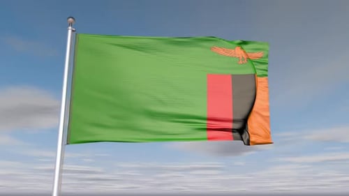 Zambia National Flag Realistic Waving Animation
