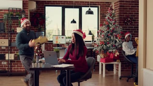 Diverse People Giving Gifts and Presents to Colleagues