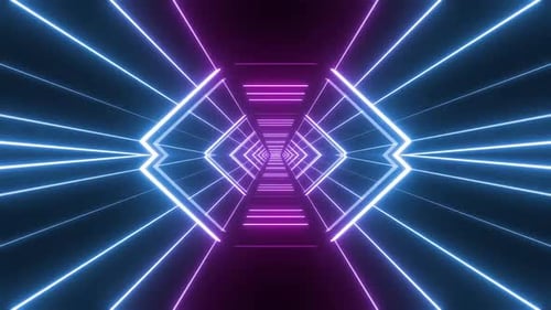 Journey through a dynamic neon tunnel with vibrant blue and pink lights
