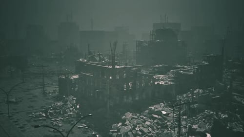 Abandoned Urban Landscape Under a Somber Sky at Twilight