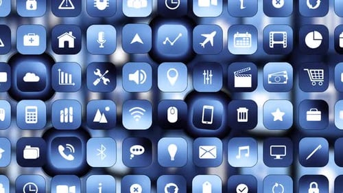 Animated Grid of Modern Technology and Business App Icons