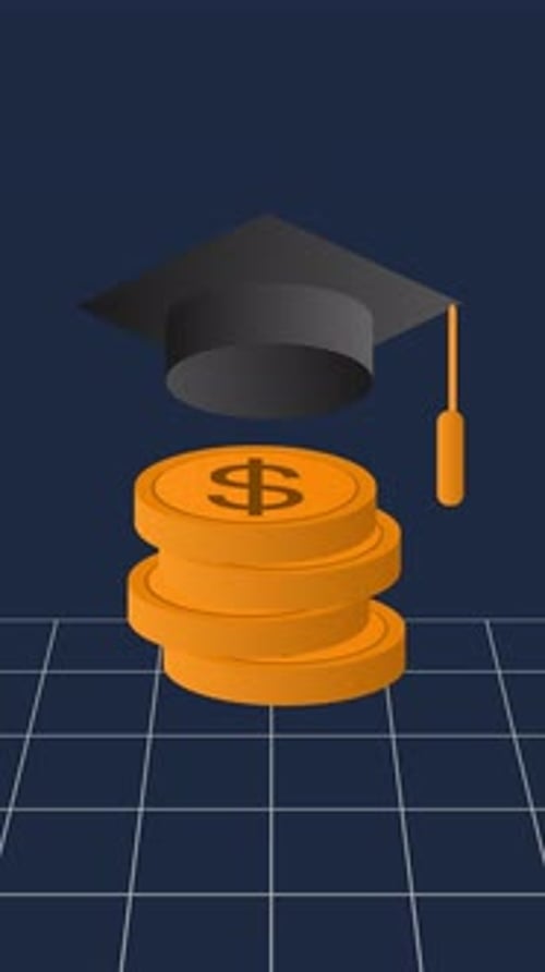 Animated Graduation Cap and Falling Dollar Coins