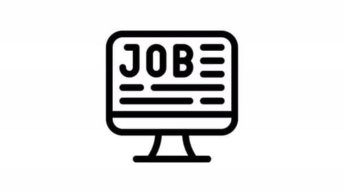 Animated Flat Design Computer Monitor Job Search Icon