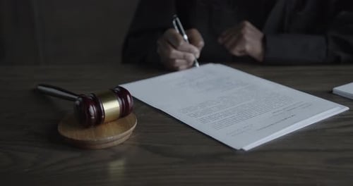 Uhd Close Up Of Wooden Gavel On Justice Desk