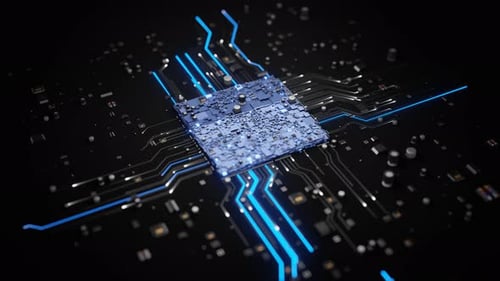 Abstract Tech: Futuristic Quantum CPU on a Nanoscale Circuit Board with Microchips