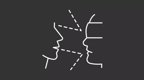 Minimalist Line Art Icon of Two People Communicating