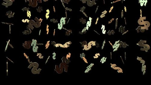 Doller Sign Falling Alpha Channel Gold