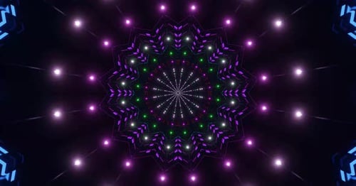 Futuristic Abstract Tunnel with Glowing Geometric Neon Lights
