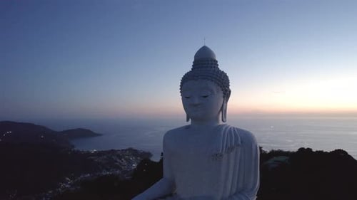 Big Buddha at Sunset View From a Drone Phuket