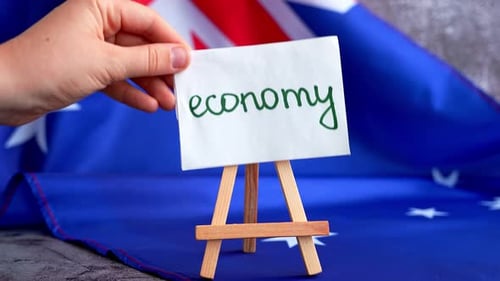 Australian Flag with Message Text ECONOMY for Finance or Analysis National Theme and Economic