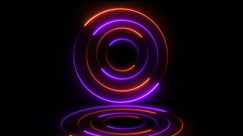 Neon Circle Motion On reflection floor effects Background. Neon Circle Abstract