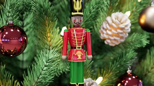 Festliche Freude mit einem Weihnachtsbaum und buntem Nussknacker-Display