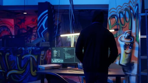 Cybercriminal Arriving in Underground Bunker