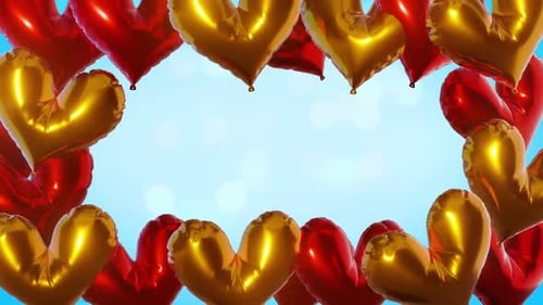 Red and Gold Heart Balloons Frame Animation