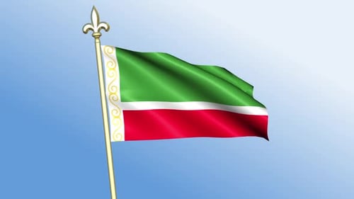 Waving Chechnya Flag with Gold Pole and Finial