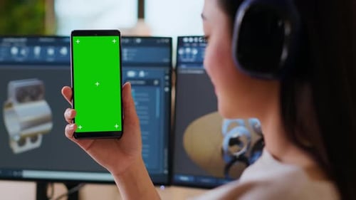 Industrial Engineer Works with CAD Software and Isolated Mockup