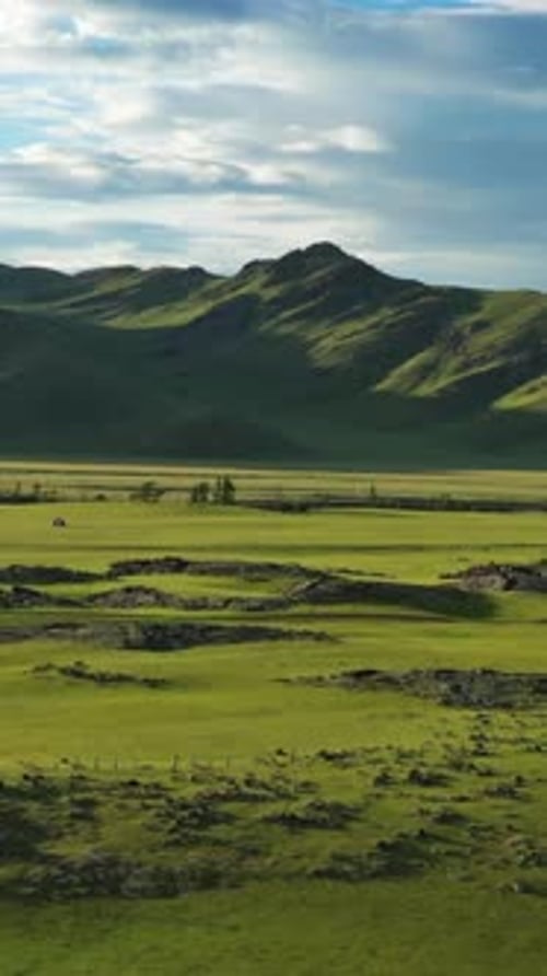 Aerial View of Steppe and Mountains in Mongolia