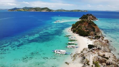 Aerial view of tropical beach on the Bulog Dos Island, Philippines. Beautiful tropical island with s