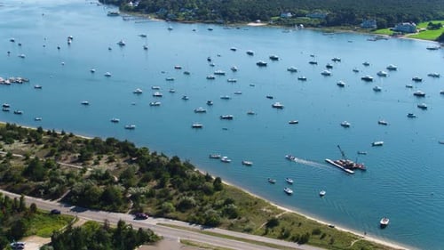Incredible Aerial Drone Shot Of Harbor, Ships, New England