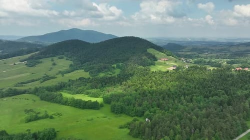 Idyllic landscape of Beskid mountains in Southern Poland, aerial view