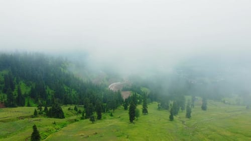 Misty fog gradually enveloping serene mountain landscape