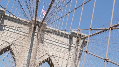 Brooklyn Bridge to Manhattan Downtown Cables and Blue Sky New York City Iconic Symbol Travel USA