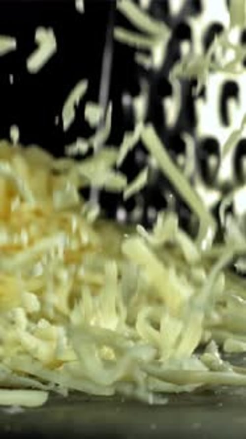 The Grated Cheese Falls on the Table Filmed on a Highspeed Camera at 1000 Fps