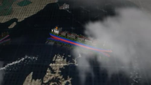 Global Logistics Cargo Ships Sailing on World Map Animation