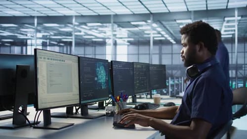 Woman Assisting Data Center Programmer in Solving Tasks