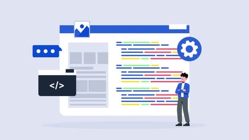 App developer animation webpage with code. Suitable for tech blogs, software companies.