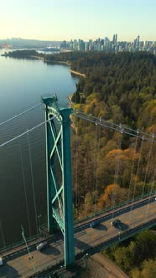 Aerial View of Lions Gate Bridge and Stanley Park at Dawn Canada Speed Ramp