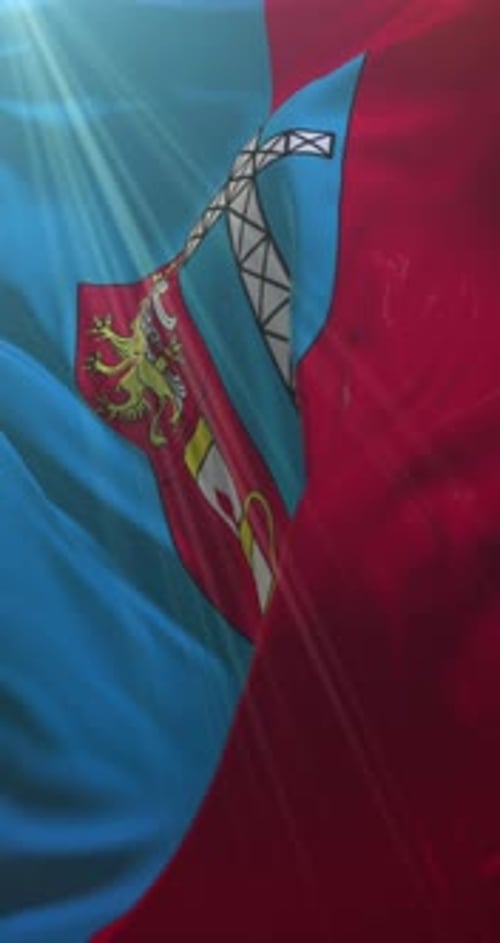 Animated Vertical Waving Flag with Crest and Sunlight