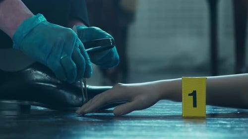 Crime Scene Investigator Examines Evidence at a Crime Scene