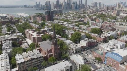 St. Pauls Catholic Church and neighboring buildings on Court Street in Cobble Hill