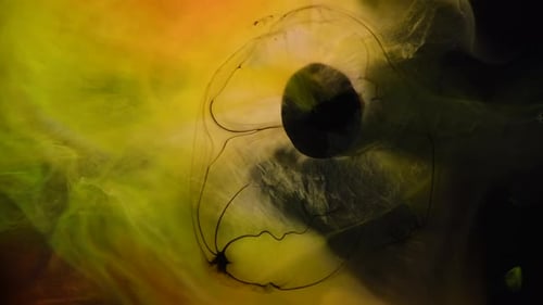 Dark Ink Swirling in Yellow Fluid