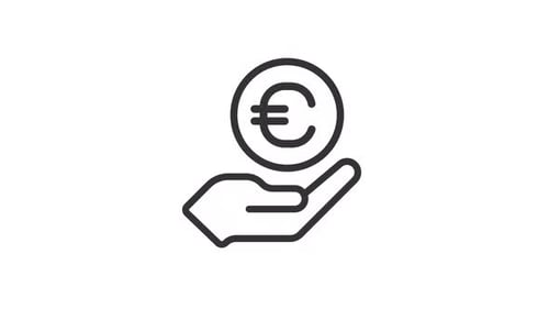 Icône linéaire animée de l'euro dans la main